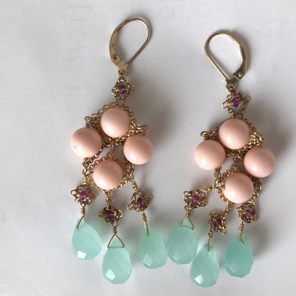 Designer chandelier agate and quartz earrings